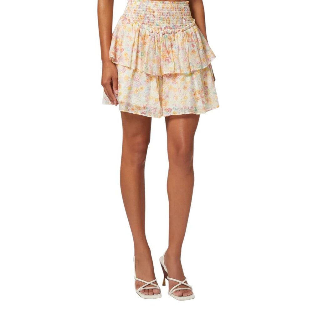 MINKPINK Pink and Yellow Floral Ruffle Mini Skirt NWT Size Small